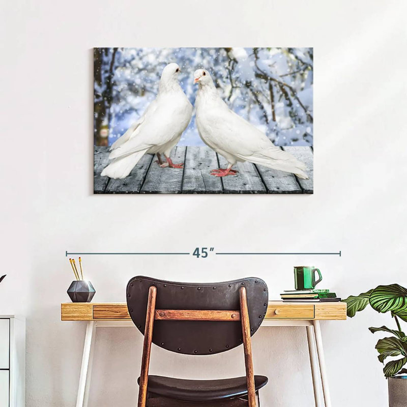 Brampt White Winter Doves, 24" H x 36" W
