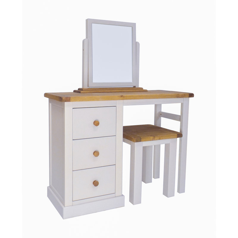 Atherste Dressing Table with Mirror, Grey/Black/Off White