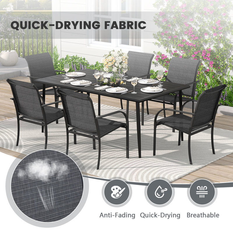 Leyre 6 - Person Patio Dining Set with Rectangular Table, Wood Gray/Gray