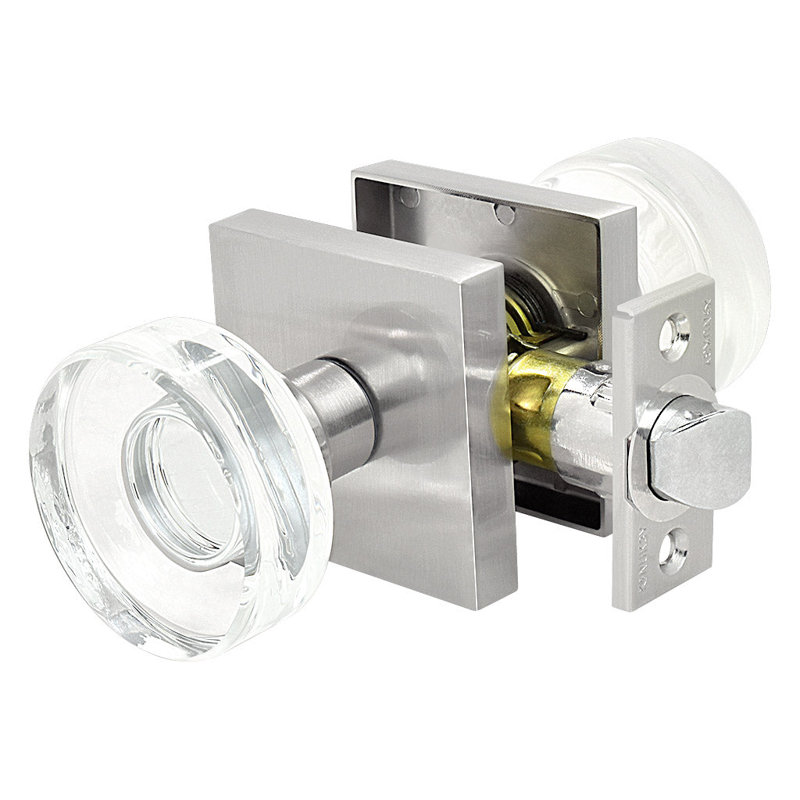 Bouton de porte rond en verre cristal, passage, Nickel satiné, Passage