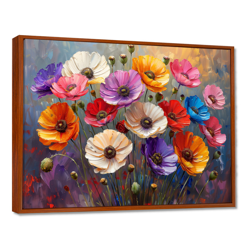 Bouquet rayonnant rose coquelicots rouges - coquelicots, Toile avec cadre flottant brun, H 16 po x l 32 po x P 1 po