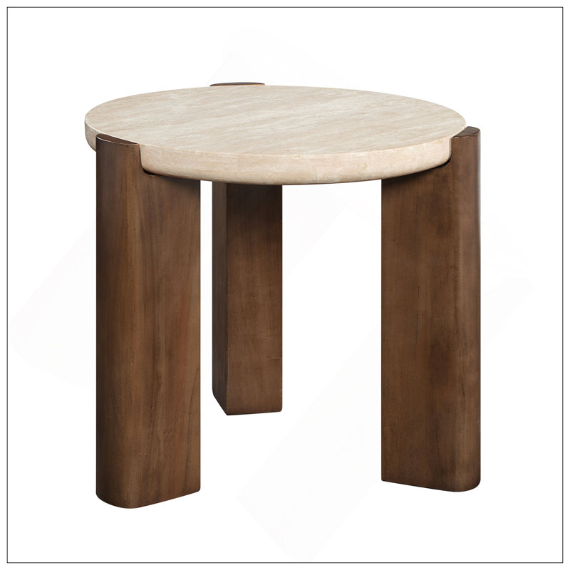 Plateau en travertin et table de bout en chêne foncé Leonardo