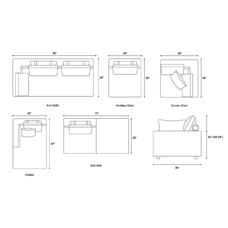 Sinea 35" Wide Reversible Modular Seating Component