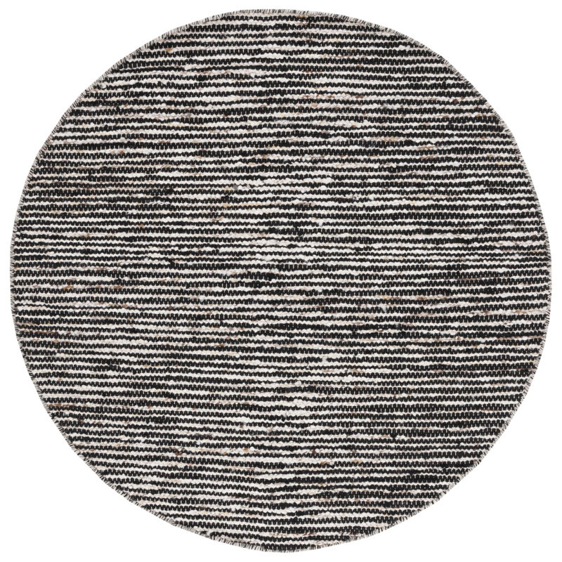 Jeanann Flat Weave Wool/Cotton Rug in White/Black, Round 6'