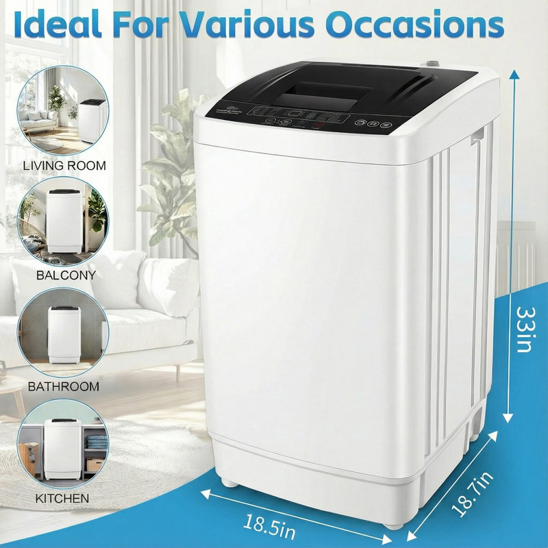 Nina Portable Washing Machine, 18.7Lbs Capacity Full-Automatic Portable Washer, 2.4Cu.ft Washer And Dryer Combo With Drain Pump, Led Display, 10 Programs & 4 Water Levels For Apartment Dorm Rv
