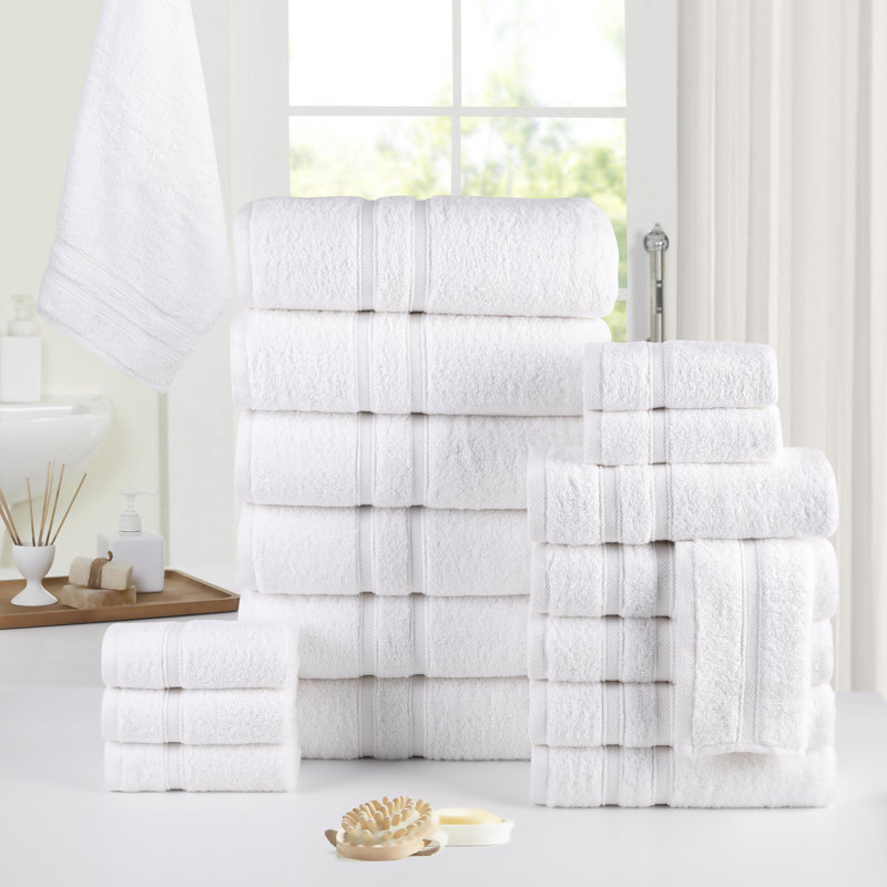 Ensemble de serviettes en coton égyptien 18 pièces Bibb Home Zero Twist (9 couleurs disponibles), Blanc