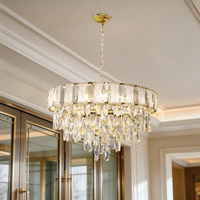 Modern Luxury Round 6 Tiered Crystals Chandelier Light Pendant Lamp With E14 Led Corn Lights