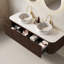 Meuble-lavabo de salle de bain 60 po avec lavabo, armoire de rangement murale à bords courbés et rayés avec 2 tiroirs, 2 lavabos en céramique avec motif de pierre, sans robinet, pré-assemblé-404348097