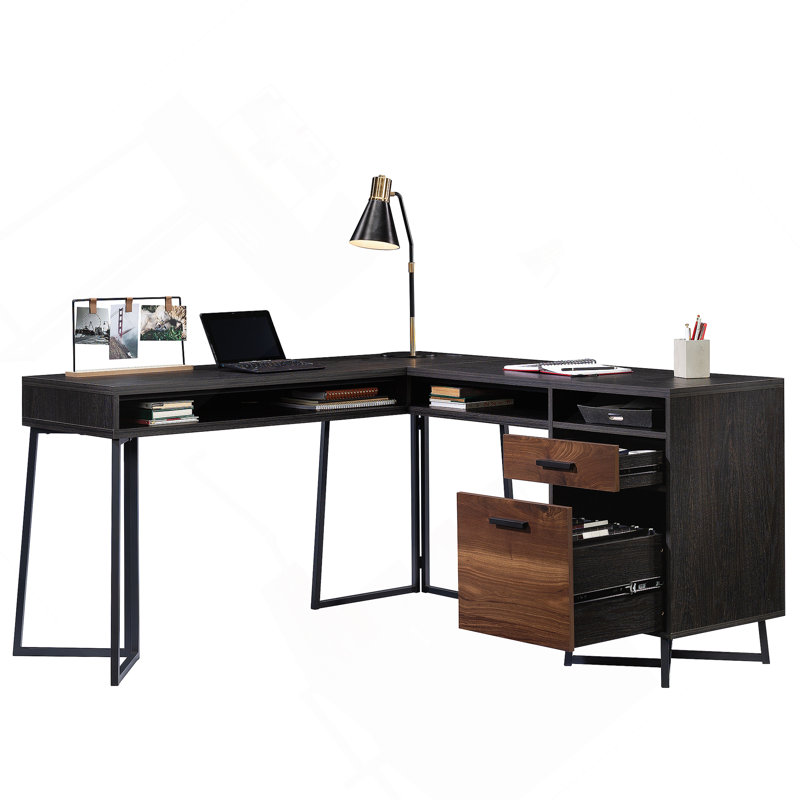 Bureau en L, finition noyer foncé