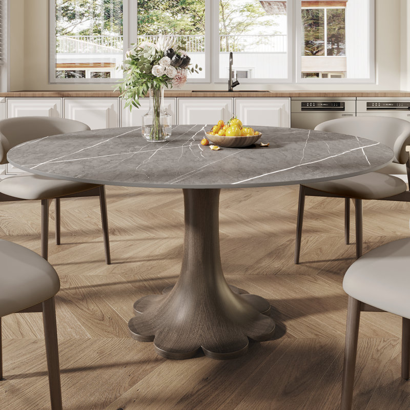 Table de salle à manger grise en bois fritté gris, H 29,52 po x L 53,15 po x l 53,15 po