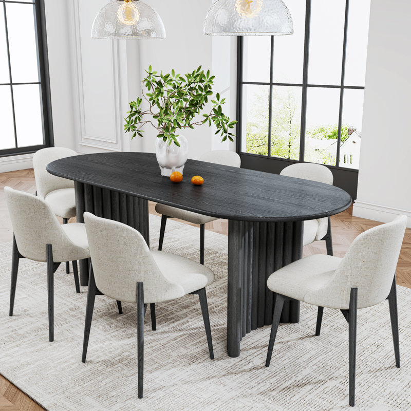 Eudora 6 - Person Solid Oak Oval Dining Set, Black