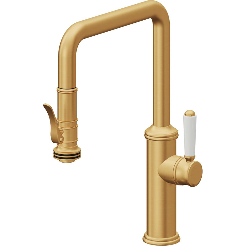Davoli Pull-Down Kitchen Faucet with Squeeze Sprayer - Quad Spout, Lifetime Satin Gold