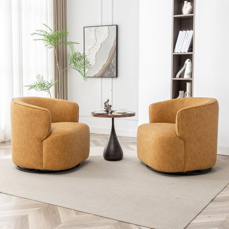 Fauteuil demi-tonneau pivotant Jalena, Polyester jaune