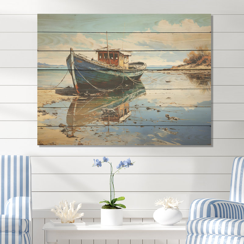 Fhses Boat By The Lake II - Bateau côtier sur bois, H 34 po x l 44 po