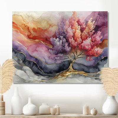 Vibrant Tree Of Life Of Marble Ink - Traditional Metal Art Print, Tree Of Life Metal Wall Art