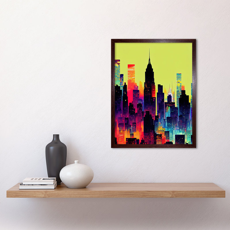 New York Graphic Design Skyscraper Cityscape - Print, Brown Framed Unframed, 43cm H x 33cm W x 2cm D