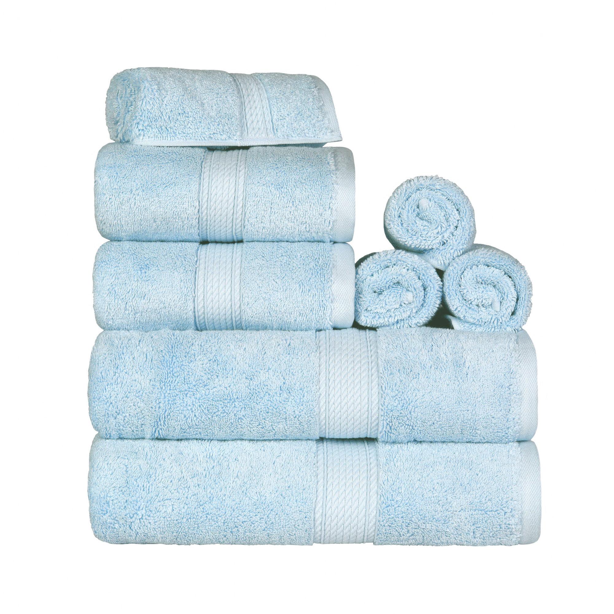 Renata 8 Piece 800 GSM Certified Egyptian Cotton Towel Set , Light Blue