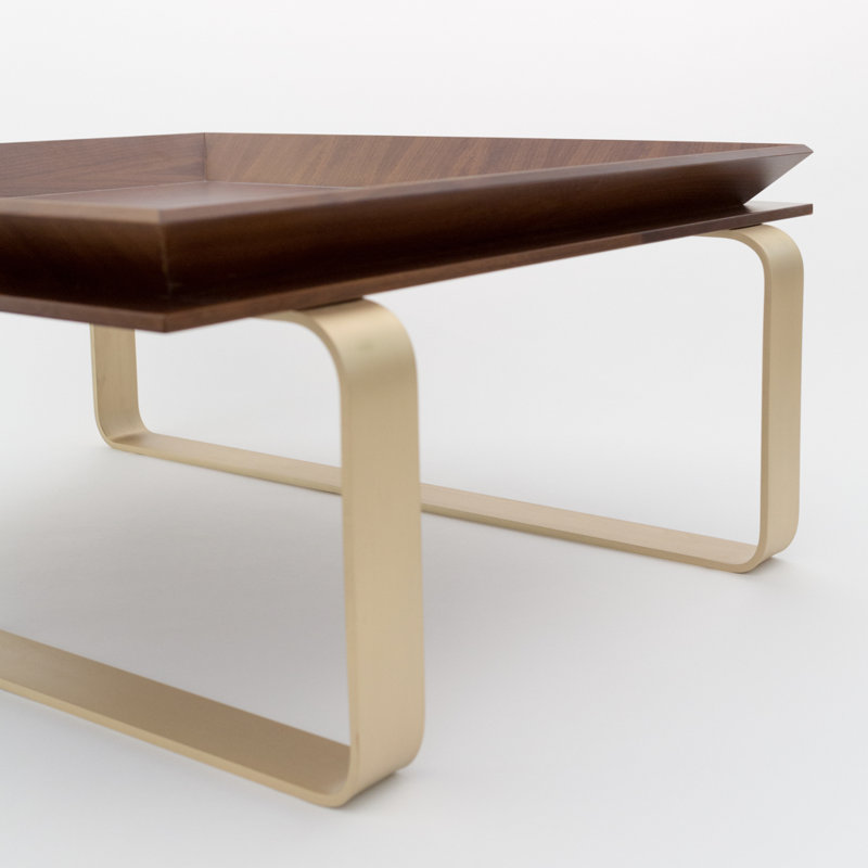 Le Solid Wood Coffee Table, Polished Brass, Walnut