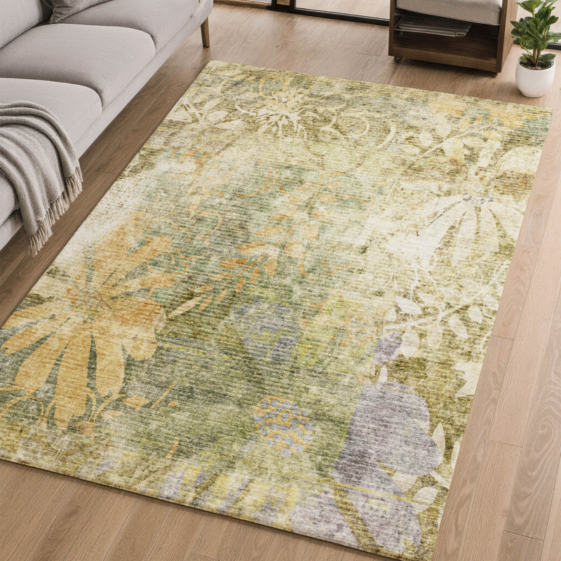 Premium Machine Washable Mayfield AMF2223 Floral Rug, 2'6" x 3'10", Brown