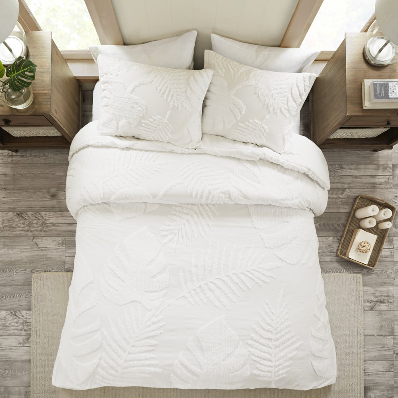Édredon 3 pièces en chenille de coton - très grand / très grand, décor de feuilles, style chambre à coucher de plage, chenille très grand, thème, chambre à coucher Coastal House,