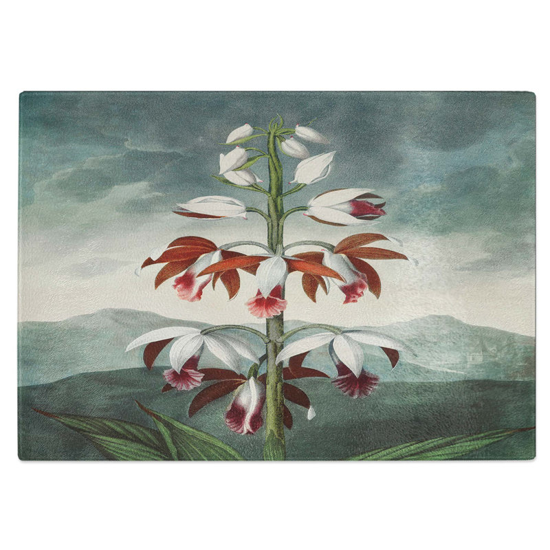 Tempered Glass Chinese Limodoron Plant Chopping Board, 28.5 cm W x 20 cm L