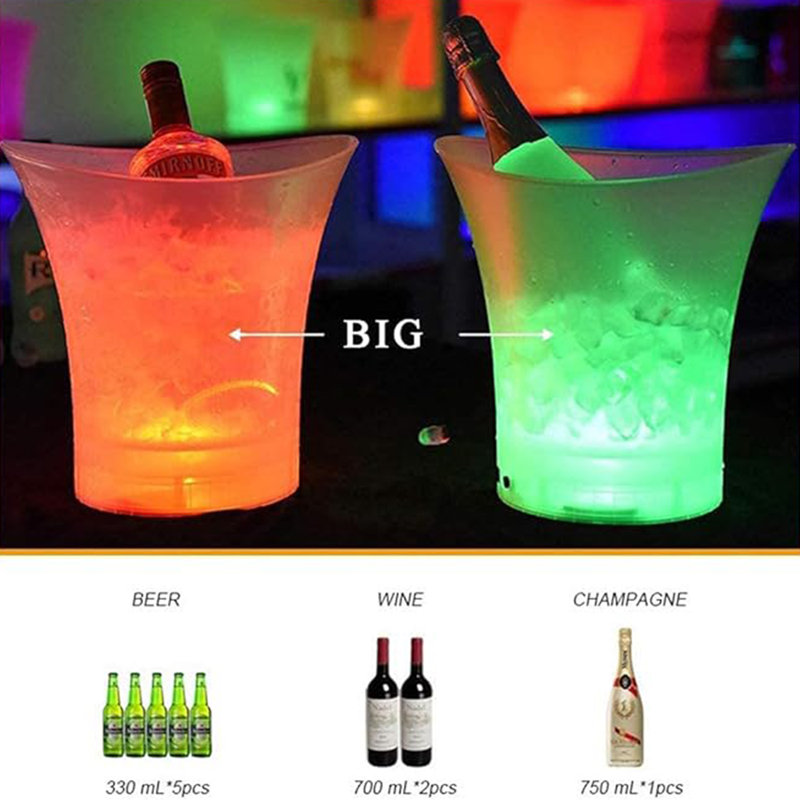 LED Ice Bucket, 5L Large Capacity Multi Colour Changing LED Clear Plastic Ice Bucket