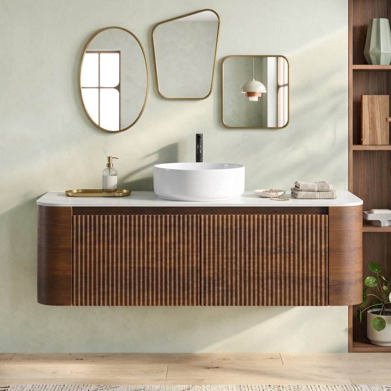 Comptoir de salle de bain mural en bois 48 po E1, Walnut, 48''