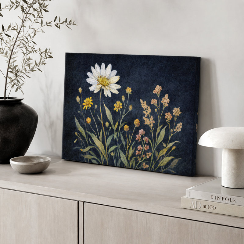 Œuvre botanique bleu marine foncé, photos de chambre Moody, impression sur toile encadrée, impression numérique, Toile tendue