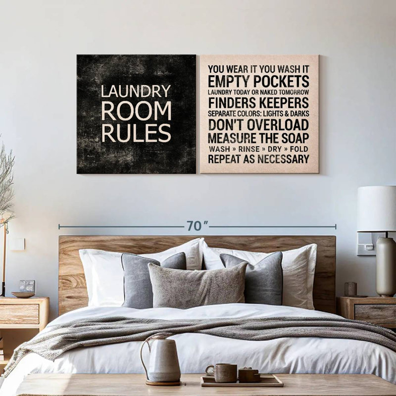 Laundry Room Rules, reproduction d'art sur toile, H 30 po x l 61 po x P 1,25 po