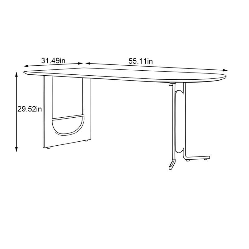 A rectangular retro dining table for home use, 29.52"H x 55.11"L x 31.49"W