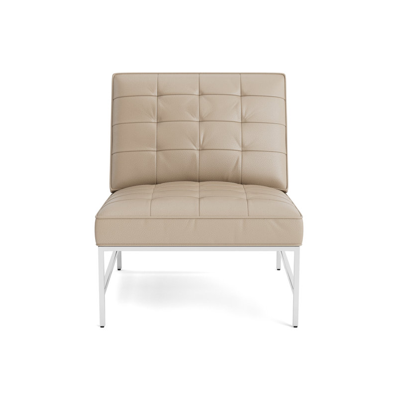 Major Leather Chair, Polished Stainless Steel, Greenwich Performance Leather - Taupe