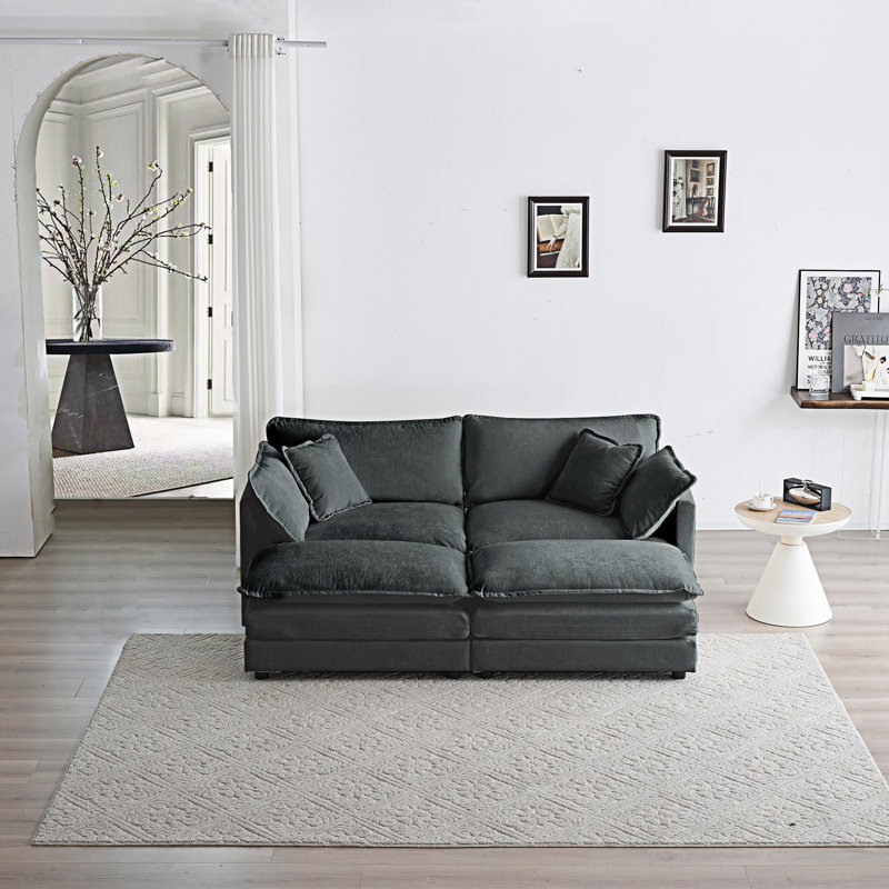 Upholstered Loveseat Sofa Couch With Ottomans