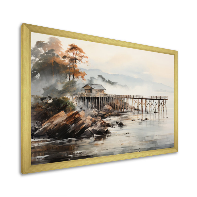 Pier Misty Morning Pier I sur impression sur toile, H 30 po x l 40 po x P 1,5 po, Cadre doré à une seule photo