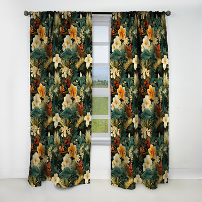 Tropical Greens Warm Earth Tones II - Rideau floral - Rideau occultant floral - 1 panneau