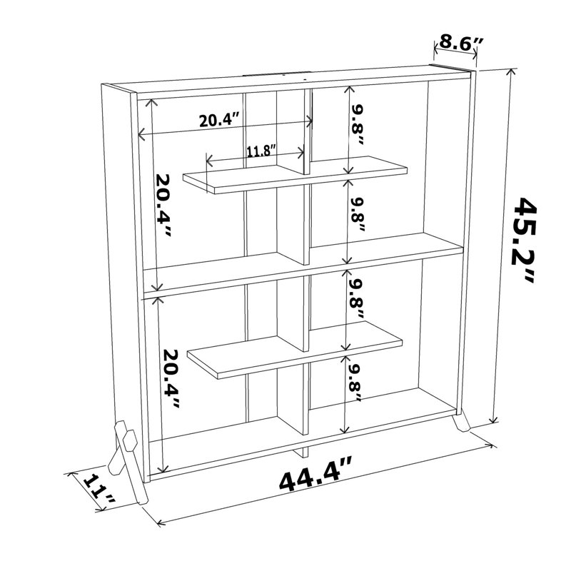 Bibliothèque de bureau industrielle Furnish Home Store - 6 tablettes, noyer / blanc, structure en bois massif, grande tablette de rangement pour livres, espaces modernes et de vie