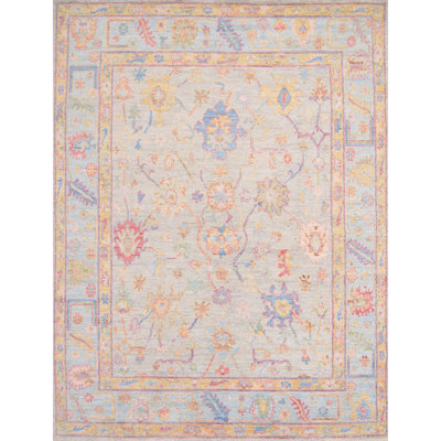 Tapis gris clair / bleu clair / rouge / jaune de haute qualité noué à la main