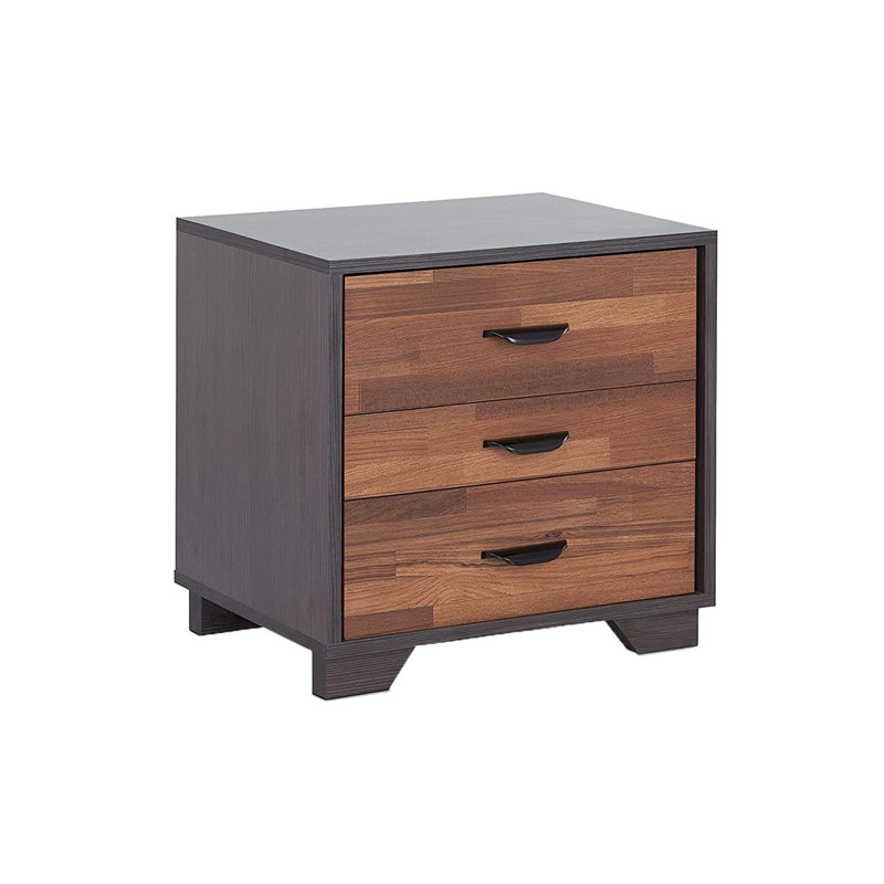 Table de chevet bicolore à 3 tiroirs en noyer
