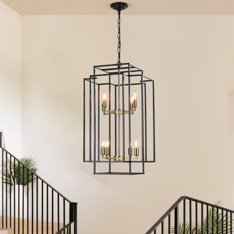 8-Light Square / Rectangle Chandelier Modern Black  Geometric Chandelie Light Fixture for Dining Room, Kitchen Island, or Entryway