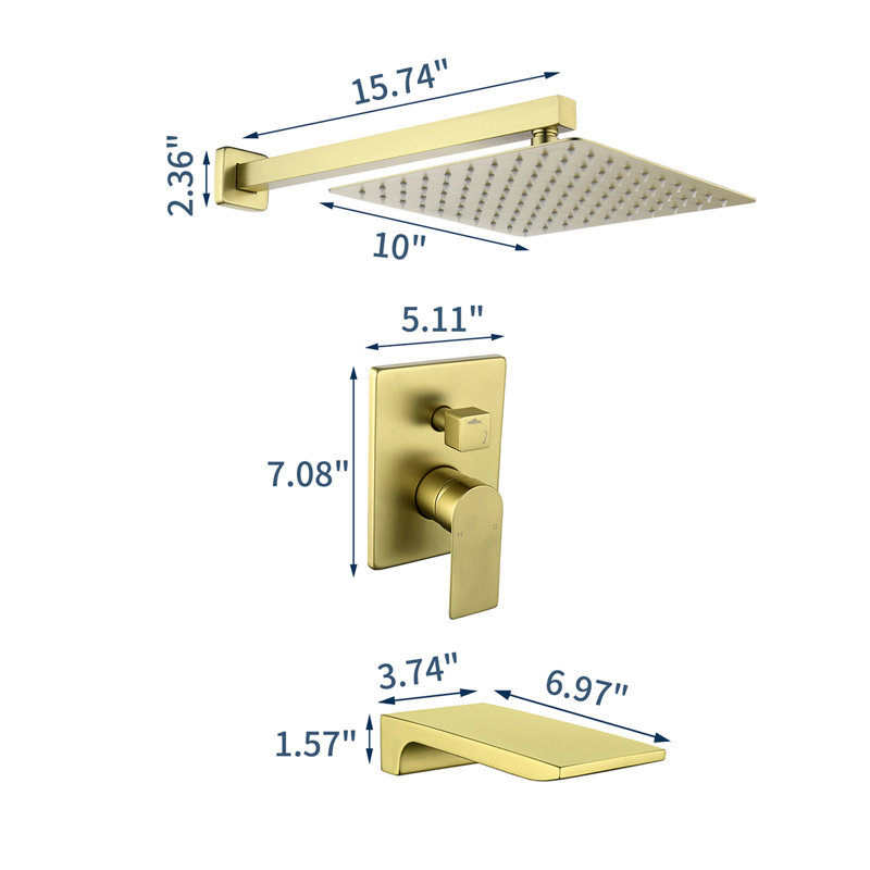 Tub & Shower Faucet, Brushed Gold