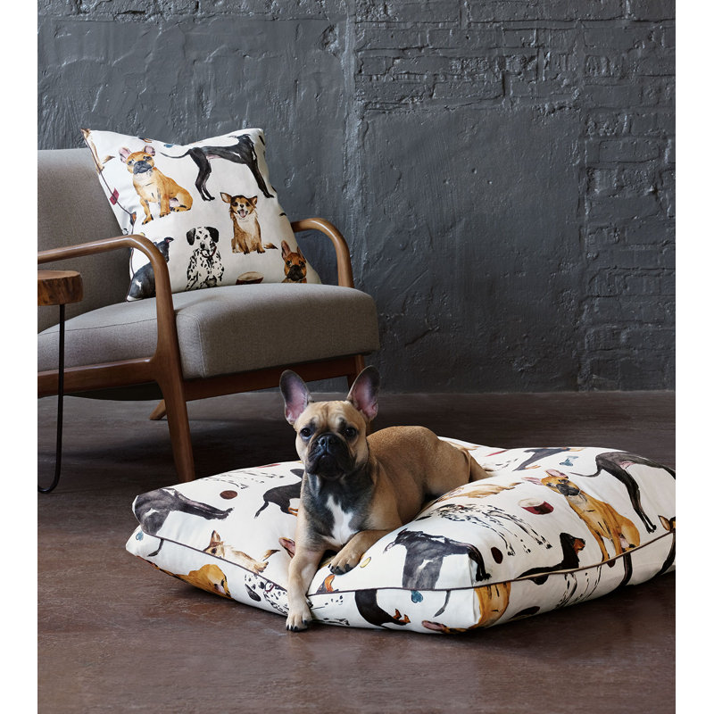 Square Multicolor Cotton Dog Print Throw Pillow