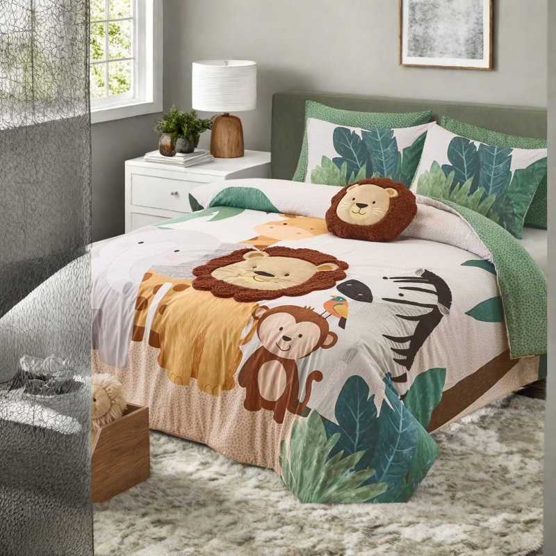 Ensembles de literie Safari, édredon en microfibre pour grand lit avec coussin lion