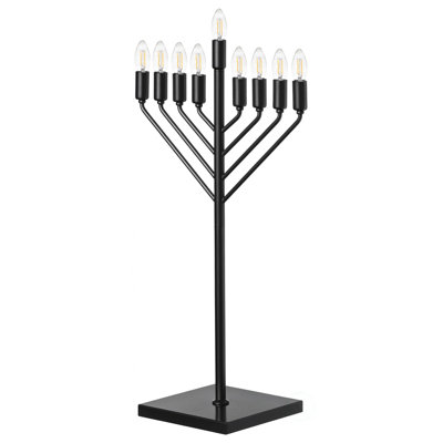 Chabad Style Gold Finish Hanukkah Menorah For Entryway, Living Room, Office, And Kitchen With Led Light Bulbs And Remote Control For Easy Daily Hanukkah Lighting Sequence