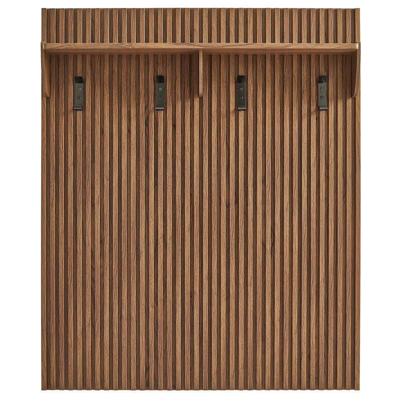 Render Fluted Coat Rack Panel With Shelf In Walnut, Walnut