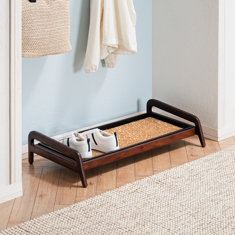 Premium Solid Wood Boot Tray Stand with Natural Coir Mat - Entryway & Mudroom Shoe Organizer, Dark Brown, 18.5" W x 36.5" L