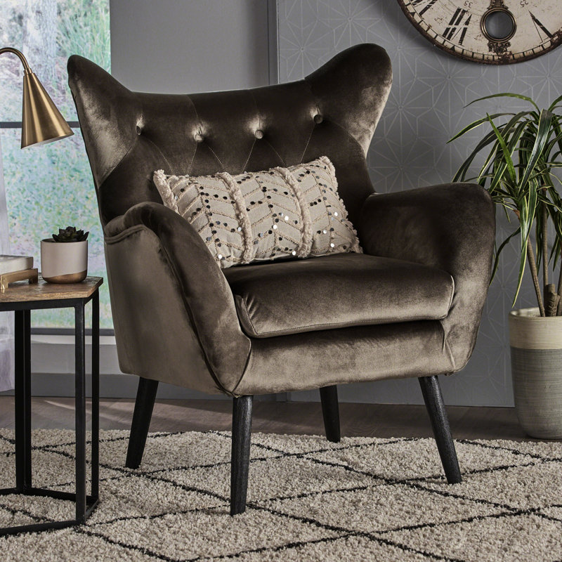 Le fauteuil à oreilles gris en velours offre à la fois style et durabilité, fauteuil confortable pour une sensation luxueuse