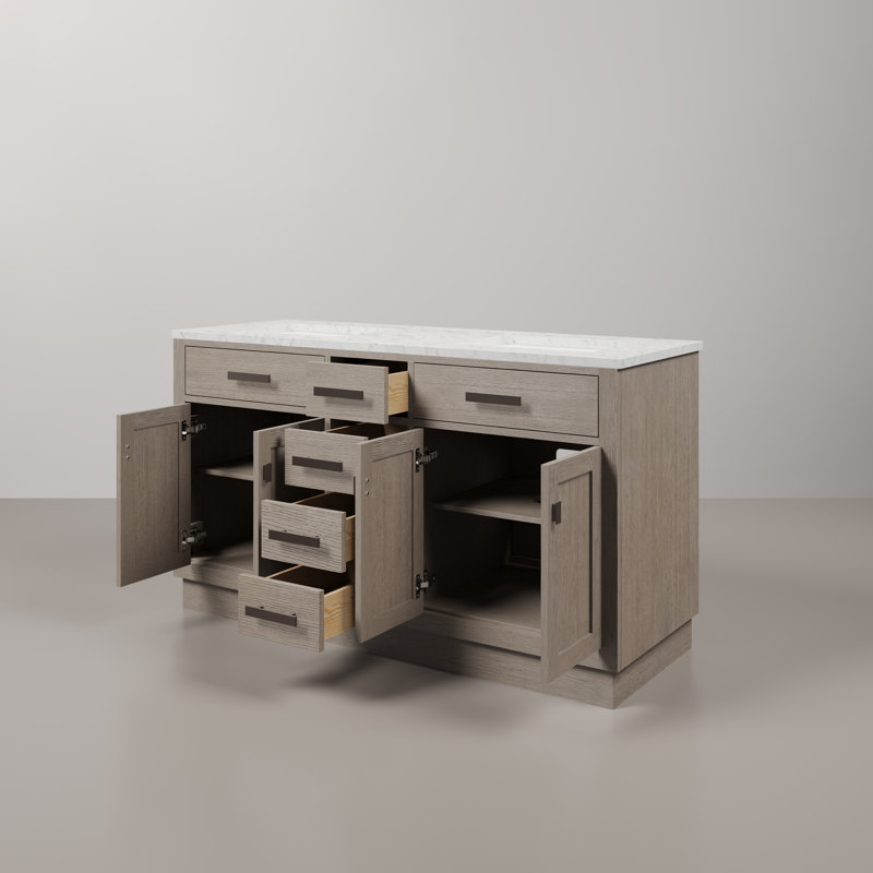 Ashanda Single Vanity with Mirror, Gray Oak, 60"
