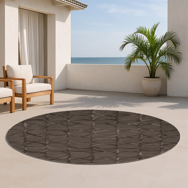 Trellis Gray Indoor and Outdoor Area Rug, Round 5'