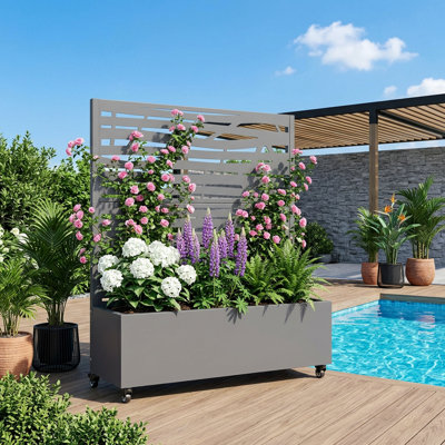 Metal Planter Box with Trellis with Wheels