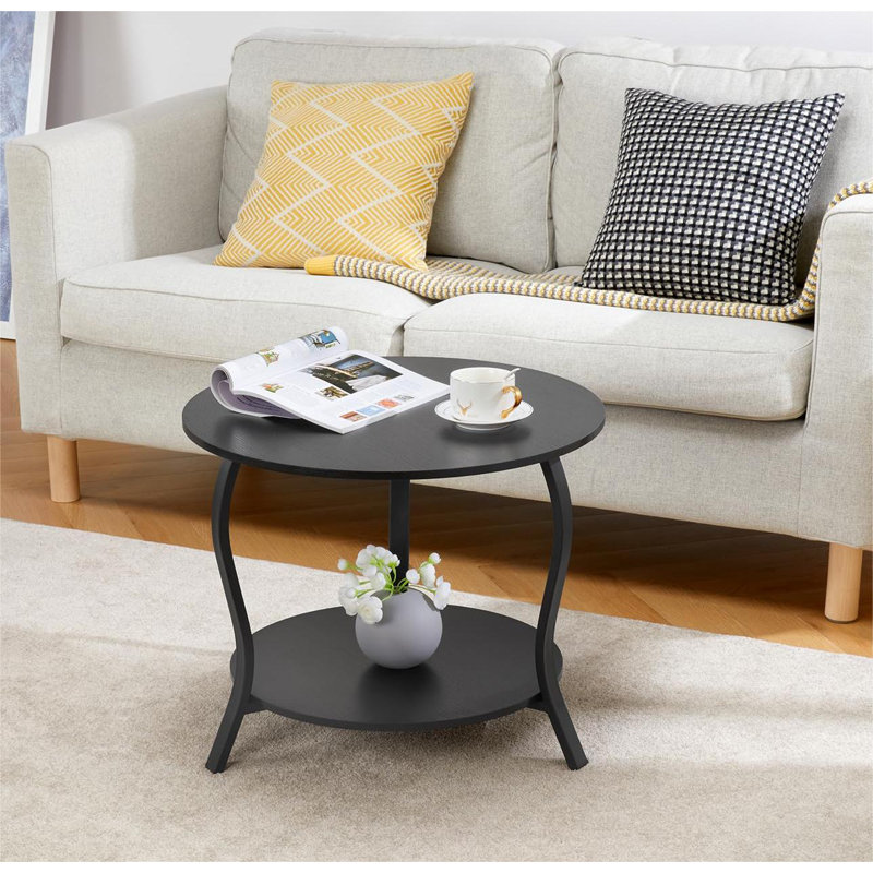 Small Round Black Wood and Metal 2-Tier Coffee Table