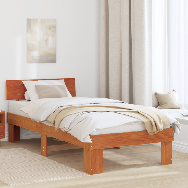 Bed Frame with Headboard Solid Pine Wood, Small Single (2'6), Wax Brown